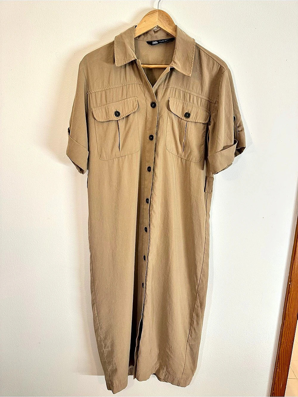 Zara Maxi Utility Shirt Dress Small in Brown Like New